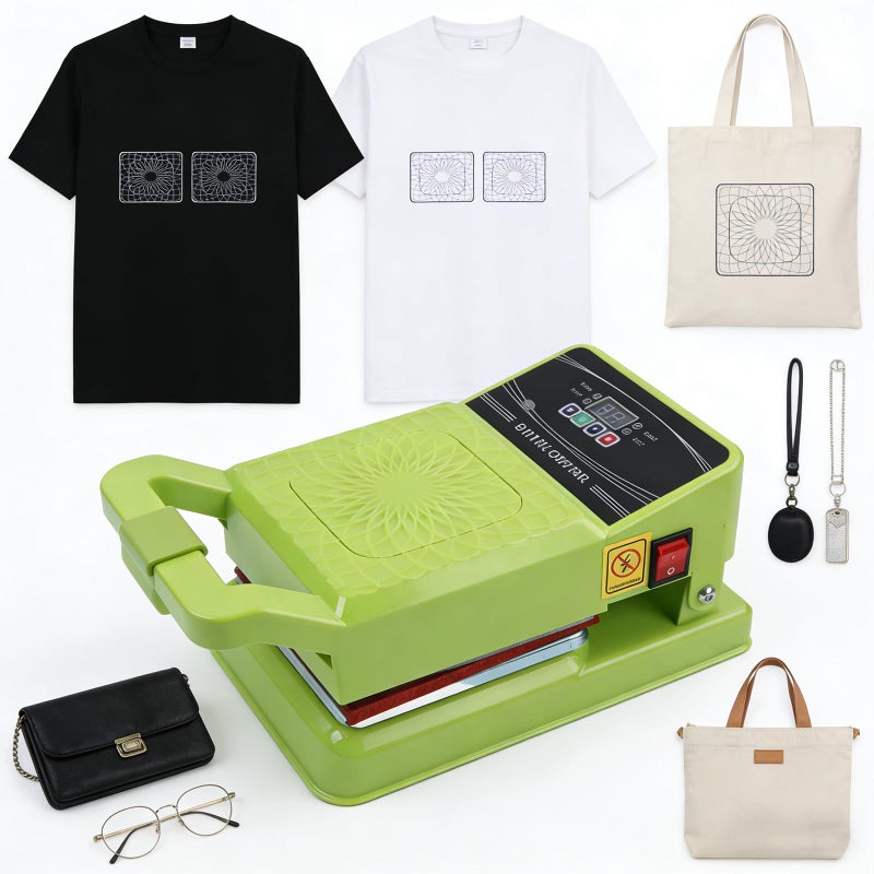 GUDVES Portable Home Digital Heat Press Machine - Compact DIY Heat Transfer Press for T-Shirts, Patches, Bags & Accessories, Control Starter Kit with Spray Bottle & Heat Transfer Samples (Heat Press Machine) - Image 5