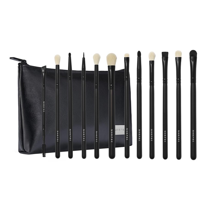 Morphe Eye Obsessed Makeup Brushes - 12 Piece Eyeshadow Brush Set - Lining, Blending & Angled Eyeshadow Brushes - Made with Natural & Synthetic Bristles and Includes Makeup Brush Case (12 Count) - Image 1