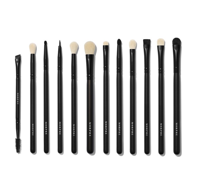 Morphe Eye Obsessed Makeup Brushes - 12 Piece Eyeshadow Brush Set - Lining, Blending & Angled Eyeshadow Brushes - Made with Natural & Synthetic Bristles and Includes Makeup Brush Case (12 Count) - Image 2
