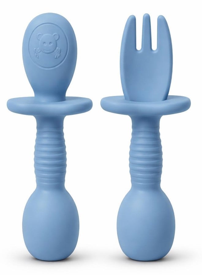 PXBQ Silicone Baby Training Spoon Set for Self Feeding, Soft BPA Free Toddler Spoon with Easy Grip Handle, Anti Choke Design, Infant Weaning Spoon for Babies (Blue) - Image 1