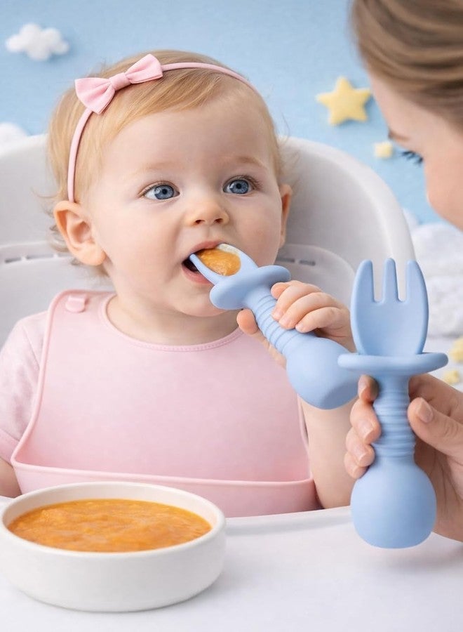 PXBQ Silicone Baby Training Spoon Set for Self Feeding, Soft BPA Free Toddler Spoon with Easy Grip Handle, Anti Choke Design, Infant Weaning Spoon for Babies (Blue) - Image 3