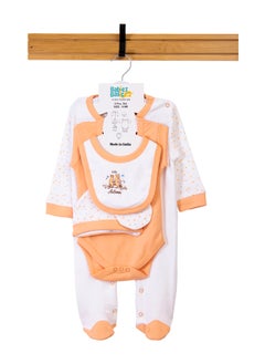 Babies Basic 5 Piece Unisex 100% Cotton Gift Set Include Bib, Romper, Mittens, Cap And Sleepsuit/Jumpsuit- Hello Autumn  - Image 1
