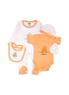 Babies Basic 5 Piece Unisex 100% Cotton Gift Set Include Bib, Romper, Mittens, Cap And Sleepsuit/Jumpsuit- Hello Autumn  - Image 2