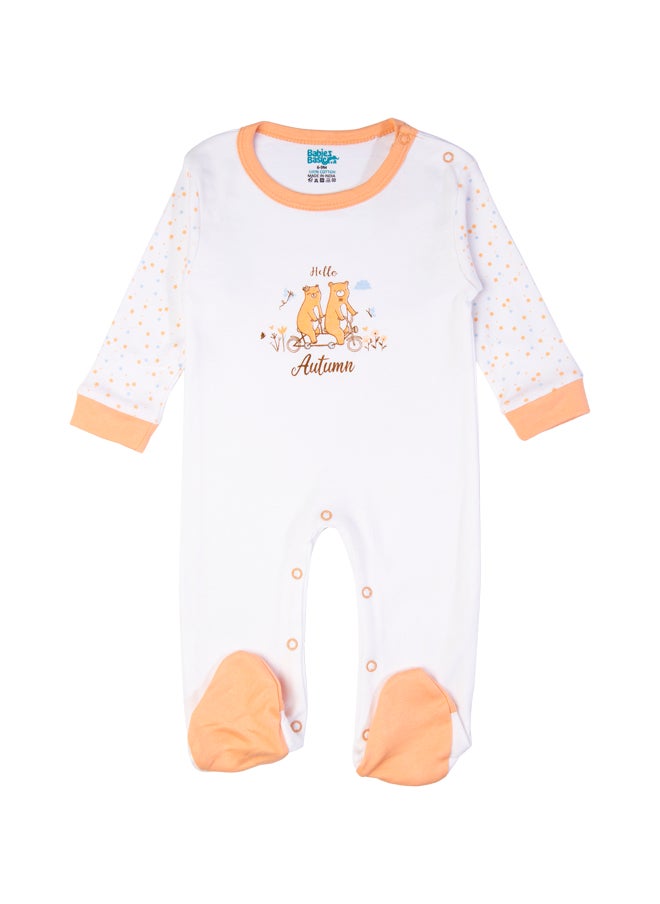 Babies Basic 5 Piece Unisex 100% Cotton Gift Set Include Bib, Romper, Mittens, Cap And Sleepsuit/Jumpsuit- Hello Autumn  - Image 3