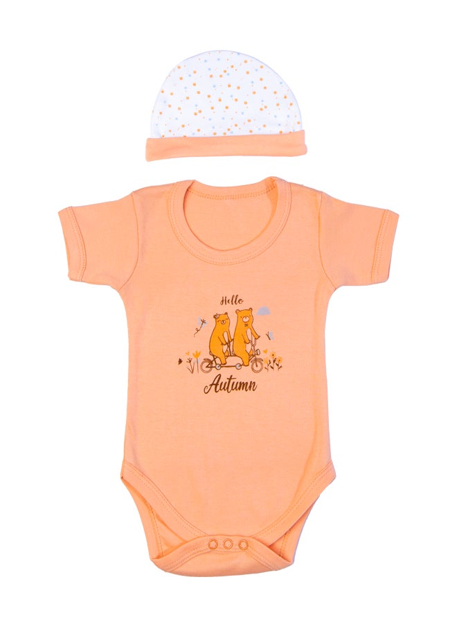 Babies Basic 5 Piece Unisex 100% Cotton Gift Set Include Bib, Romper, Mittens, Cap And Sleepsuit/Jumpsuit- Hello Autumn  - Image 4
