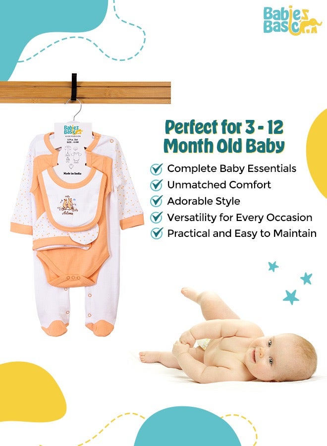5 Piece Unisex 100% Cotton Gift Set Include Bib, Romper, Mittens, Cap And Sleepsuit/Jumpsuit- Hello Autumn