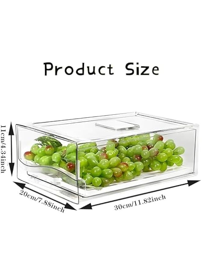 بيوينتي بيونتي منظم ثلاجة شفاف، منظم ثلاجة شفاف قابل للتكديس مع اغطية/ صينية تصريف ودرج، صندوق تخزين حاويات طعام المطبخ للطعام والمشروبات والخضروات والفواكه - Image 2