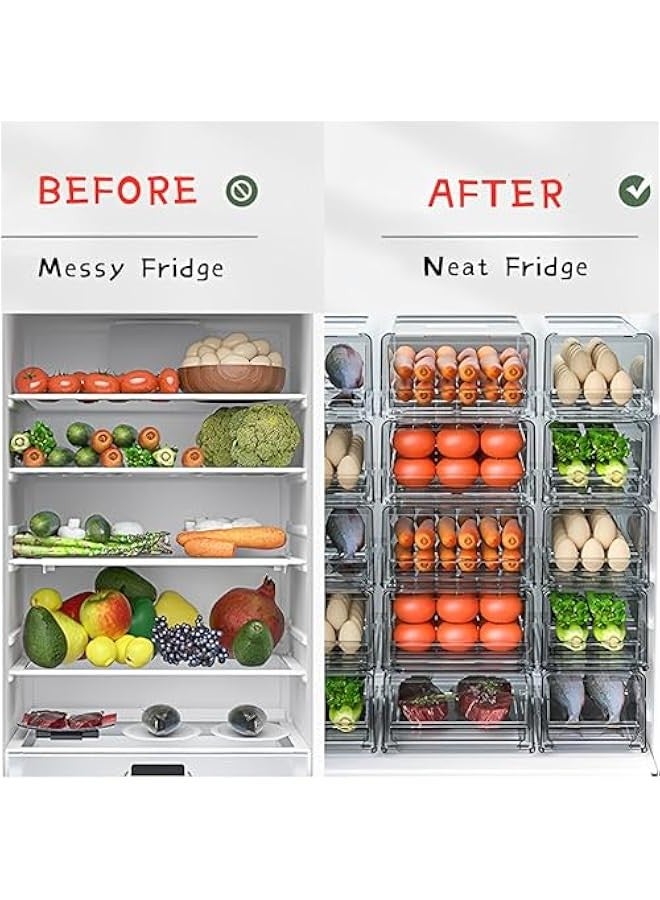 بيوينتي بيونتي منظم ثلاجة شفاف، منظم ثلاجة شفاف قابل للتكديس مع اغطية/ صينية تصريف ودرج، صندوق تخزين حاويات طعام المطبخ للطعام والمشروبات والخضروات والفواكه - Image 4