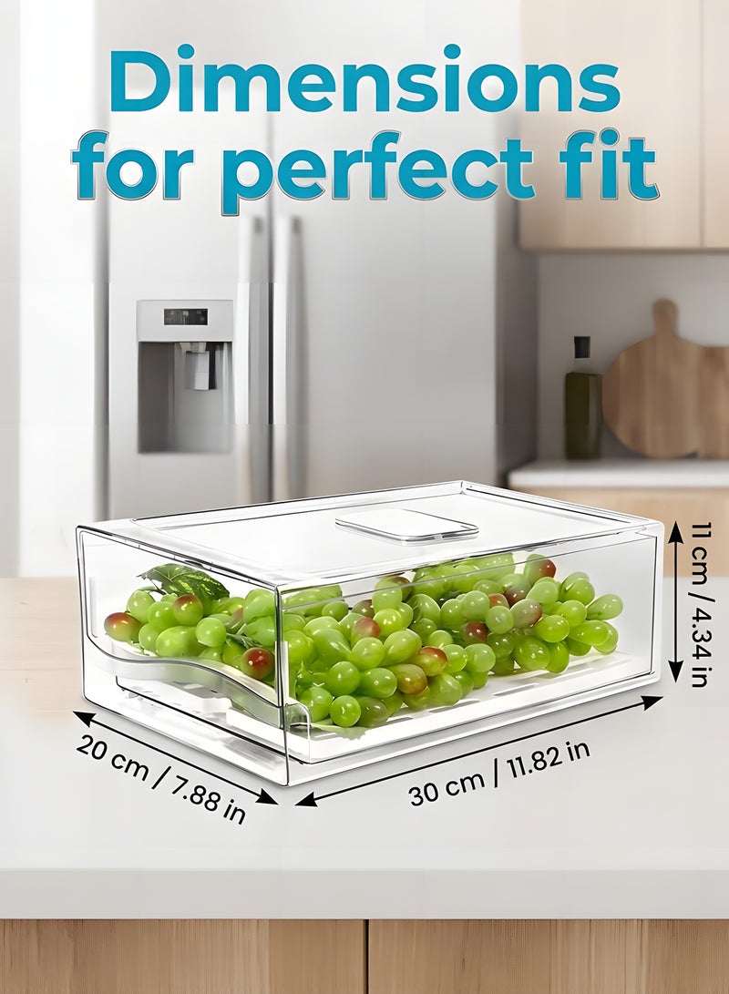 بيوينتي بيونتي منظم ثلاجة شفاف، منظم ثلاجة شفاف قابل للتكديس مع اغطية/ صينية تصريف ودرج، صندوق تخزين حاويات طعام المطبخ للطعام والمشروبات والخضروات والفواكه - Image 4