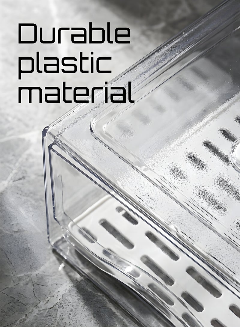 بيوينتي بيونتي منظم ثلاجة شفاف، منظم ثلاجة شفاف قابل للتكديس مع اغطية/ صينية تصريف ودرج، صندوق تخزين حاويات طعام المطبخ للطعام والمشروبات والخضروات والفواكه - Image 5