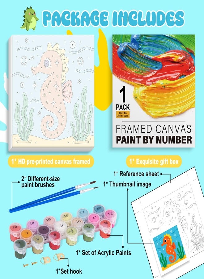 GEEHEIY Paint by Numbers Kit for Kids with Frame - Without Easel, Seahorse Paint by Number for Kids Ages 4-8-12, DIY Acrylic Oil Painting for Home Wall Decor Gift (8 x 8 inch) - Image 3