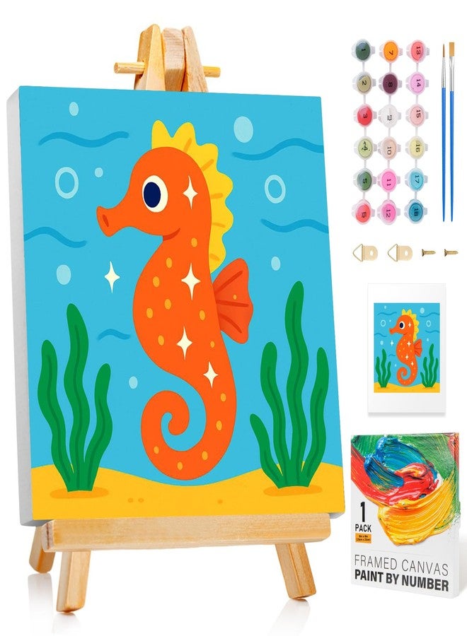 GEEHEIY Paint by Numbers Kit for Kids with Frame - Without Easel, Seahorse Paint by Number for Kids Ages 4-8-12, DIY Acrylic Oil Painting for Home Wall Decor Gift (8 x 8 inch) - Image 1