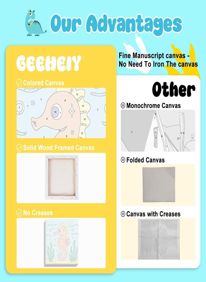 GEEHEIY Paint by Numbers Kit for Kids with Frame - Without Easel, Seahorse Paint by Number for Kids Ages 4-8-12, DIY Acrylic Oil Painting for Home Wall Decor Gift (8 x 8 inch) - Image 4