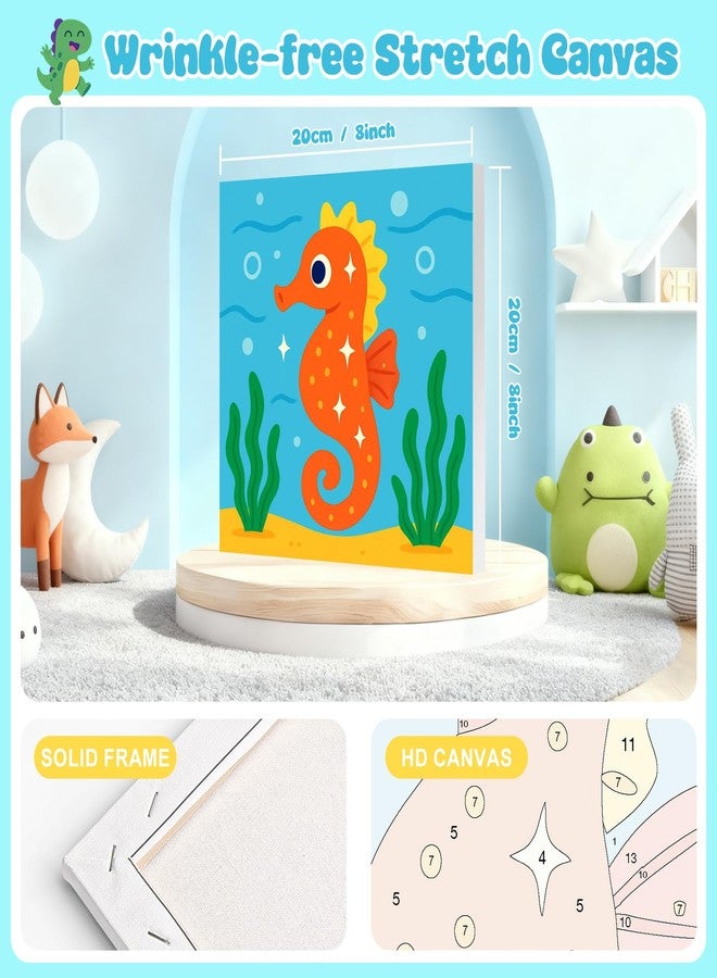 GEEHEIY Paint by Numbers Kit for Kids with Frame - Without Easel, Seahorse Paint by Number for Kids Ages 4-8-12, DIY Acrylic Oil Painting for Home Wall Decor Gift (8 x 8 inch) - Image 2