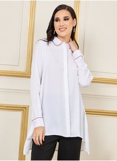 Styli Oversized Contrast Piped Detail Tunic Shirt  - Image 1