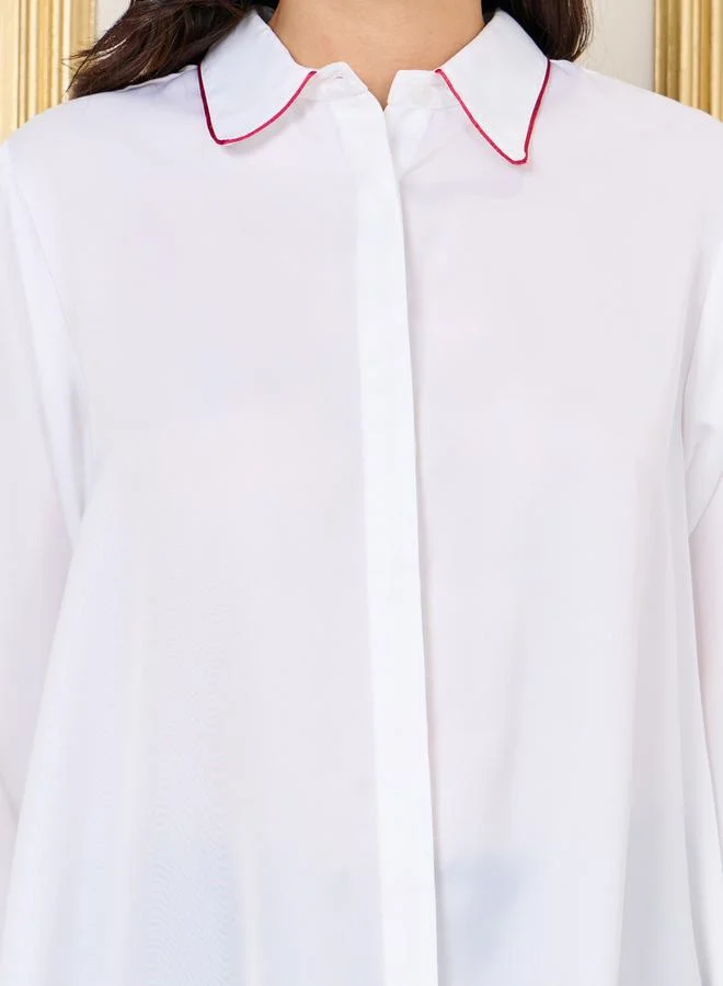ستايلي Oversized Contrast Piped Detail Tunic Shirt