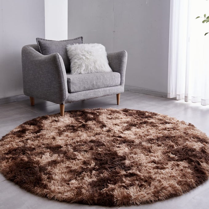 TIEDYED COFFEE ROUND RUG ULTRASOFT PLUSH MODERN 7X7 CIRCLE AREA RUG FOR KIDS BEDROOM FLUFFY SHAG CIRCULAR RUG FOR NURSERY ROOM NONSLIP HOME DECOR CARPET FOR TEENS ROOM