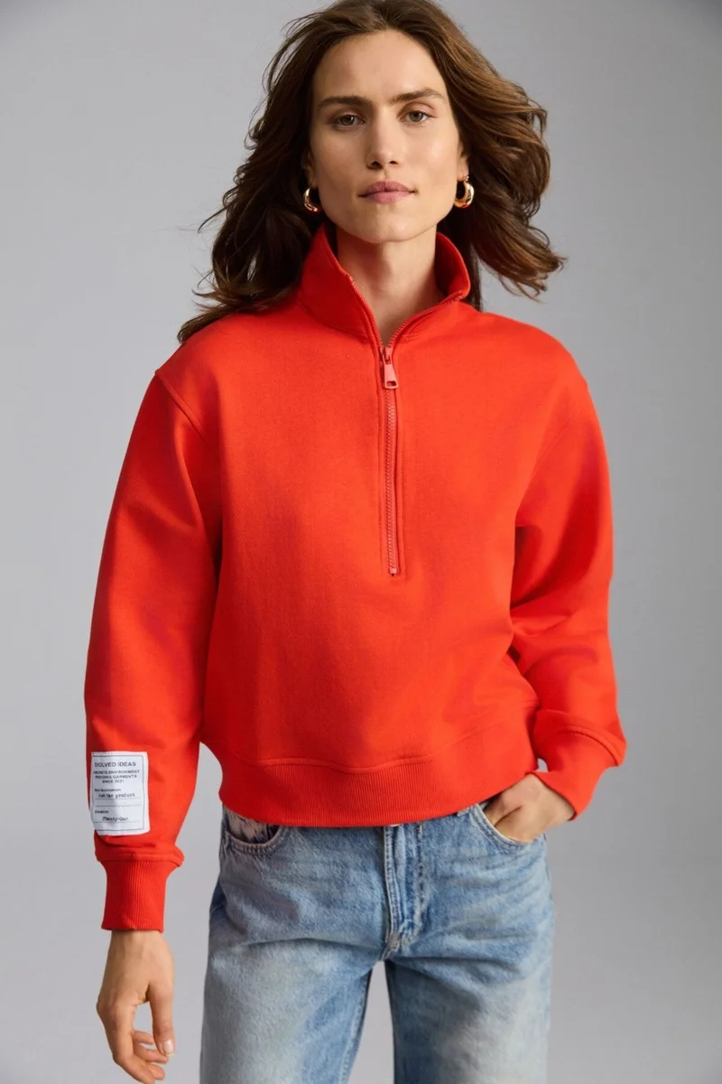 جريميلانج Sailenis Women's Soft Organic Cotton Half Zipper Regular Red Sweatshirt with Raised Interior