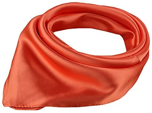 X&F Women's Solid Stain Charmeuse Neckerchief Square Scarf 23" * 23" Orange - Image 5