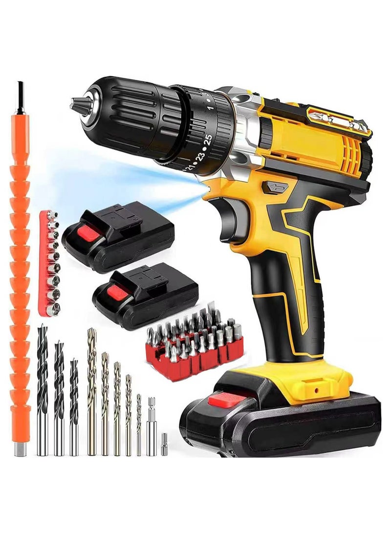 مثقاب كهربائي لاسلكي 48 فولت، مجموعة مثقاب كهربائي 3/8 انش مع بطارية ليثيوم ايون وشاحن، مثقاب كهربائي بسرعات متغيرة، 19 وضع و24 قطعة من ملحقات المثقاب/المحرك - Image 1