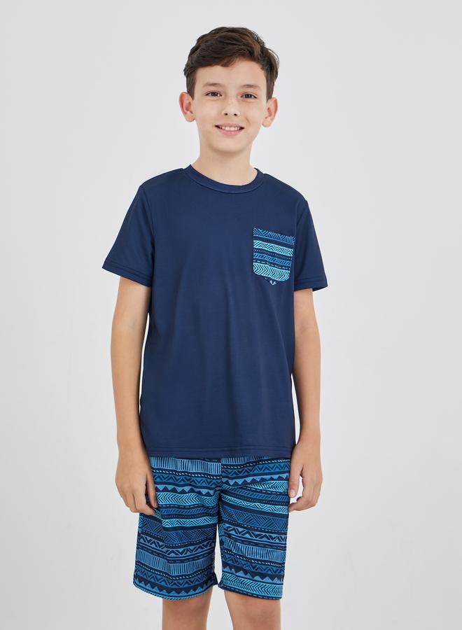 ستايلي طقم بيجامة بطبعة ستايلي بياقة مستديرة وجيوب و شورت - Image 2