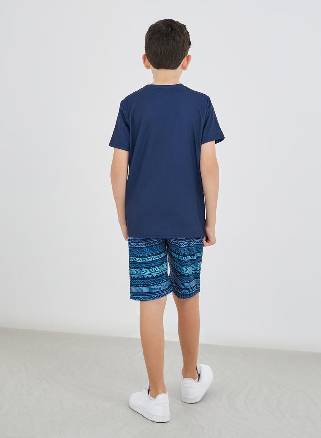 ستايلي طقم بيجامة بطبعة ستايلي بياقة مستديرة وجيوب و شورت - Image 4