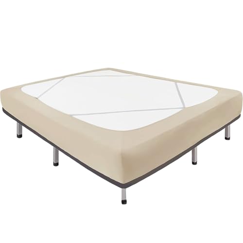 Biscaynebay Decorative Box Spring Cover Queen Size, Light Camel Luxurious Jersey Knitting Stretchy Wrap Around 4 Sides Bed Skirt for Home/Hotels, Easy Fit Wrinkle & Fade Free Machine Washable - Image 1
