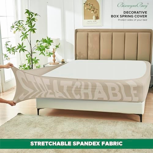 Biscaynebay Decorative Box Spring Cover Queen Size, Light Camel Luxurious Jersey Knitting Stretchy Wrap Around 4 Sides Bed Skirt for Home/Hotels, Easy Fit Wrinkle & Fade Free Machine Washable - Image 2