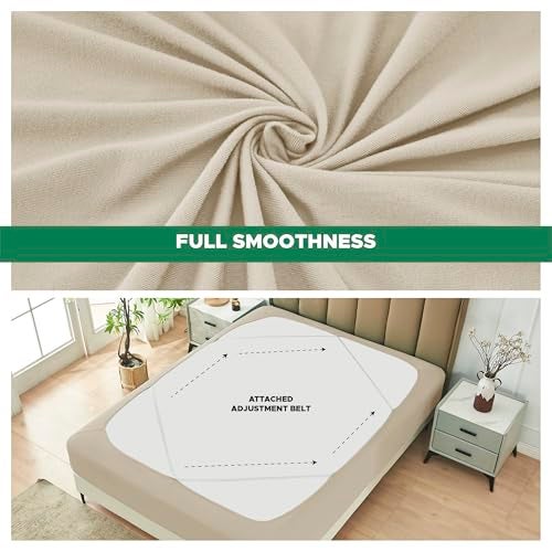 Biscaynebay Decorative Box Spring Cover Queen Size, Light Camel Luxurious Jersey Knitting Stretchy Wrap Around 4 Sides Bed Skirt for Home/Hotels, Easy Fit Wrinkle & Fade Free Machine Washable - Image 3
