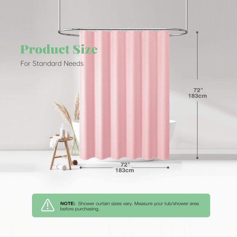 Dynamene Pink Fabric Shower Curtain - Waffle Weave Textured Heavy Duty Cloth Shower Curtains for Bathroom, 256GSM Hotel Luxury Weighted Bath Curtain Set with 12 Hooks,72x72, Pink - Image 4