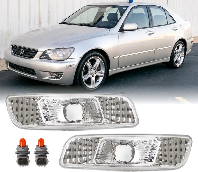 USR UNIQUE STYLE RACING DEPO Clear Lens Front Bumper Side Marker Light Set with Amber Bulbs for Lexus IS200/IS300 and GS300/GS400/GS430 - Image 1
