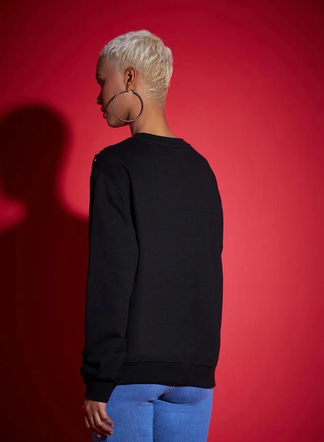 SASSAFRAS Oversized Embellished Terry Sweatshirt by Styli