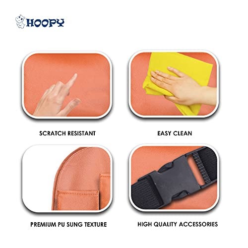 HOOPY Pu Leather Auto Car Automobiles Back Seat Organizer With Foldable Dining Table Tray, Multipocket Storage Tablet, Bottle And Tissue Paper Holder_Tan (With Tray),Brown - Image 3