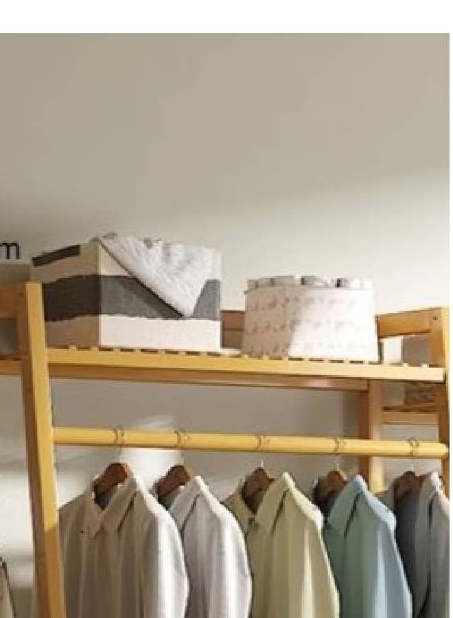 KLNAMAEAAN 3 Tier Freestanding Wooden Clothes Rack with Shelves Open Wardrobe Storage Organizer with Hanging Rods & Side Hooks Size 130cm 140cm 40cm  - Image 3