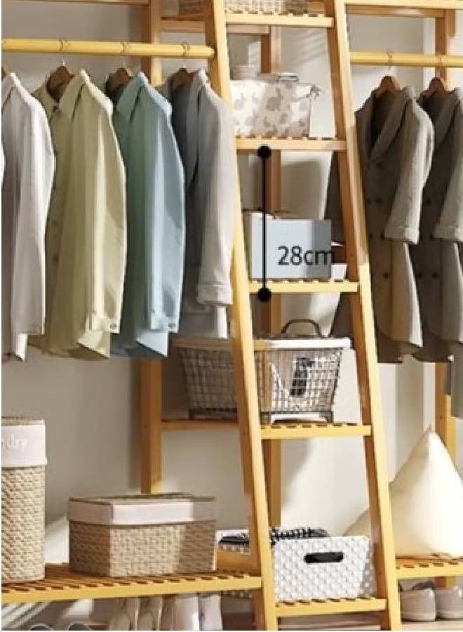 KLNAMAEAAN 3 Tier Freestanding Wooden Clothes Rack with Shelves Open Wardrobe Storage Organizer with Hanging Rods & Side Hooks Size 130cm 140cm 40cm  - Image 2
