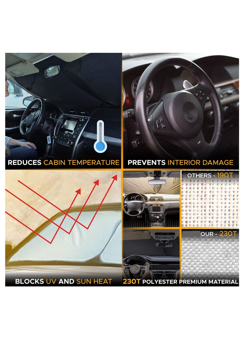 Excefore Car Windshield Sunshade Durable 240T Polyester Sun Shield for Front Window Reflect UV Rays and Heat Protect Your Car Foldable 2 Piece Medium (28 x 31 inches) - Image 2