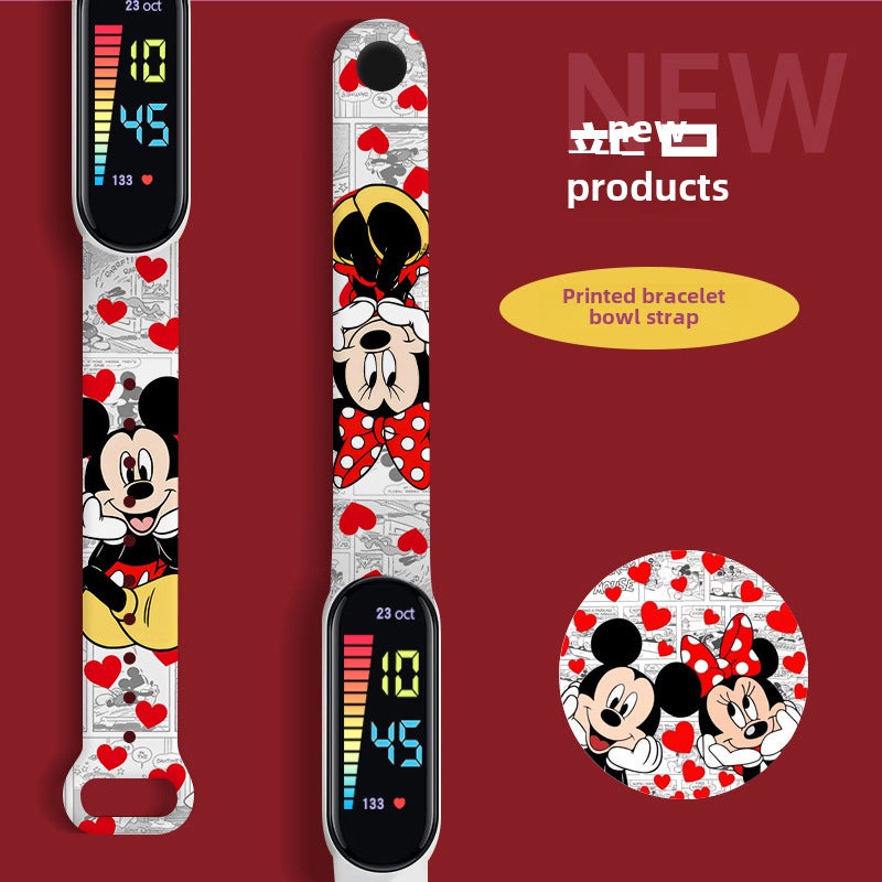 Waterproof LED Cartoon Watch for Kids White-Minnie-Mickey 