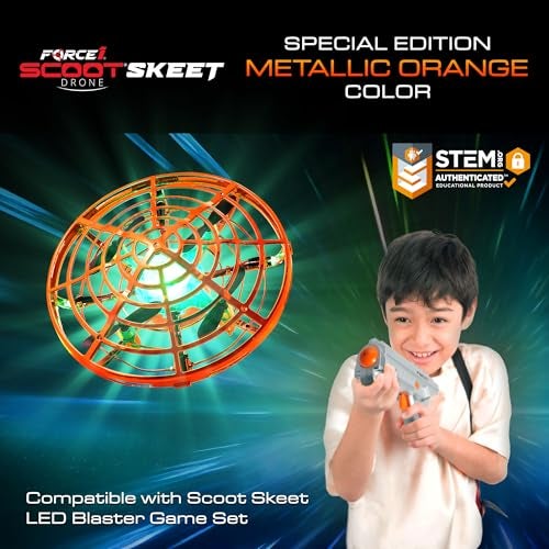 Force1 Scoot Skeet Mini Drone Electronic Shooting Game for Kids Drone Only Hand Drones for Kids Compatible with Scoot Skeet LED Blaster Electronic Target Game Indoor Flying Ball Drone Toy Orange - Image 5