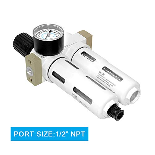 Beduan 1/2"NPT Compressed Air Filter Regulator Lubricator Combo（0-230 psi）, Air Tool Compressor Filter Water/Oil Trap Separator with Guage, Manual Drain - Image 4