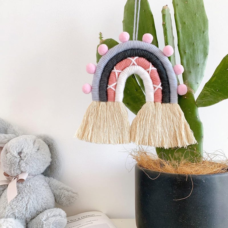 ويوبلز زينة جدارية بألوان قوس قزح مصنوعة يدوياً من المكرمية، هدية مثالية لتزيين المنزل. - Image 3