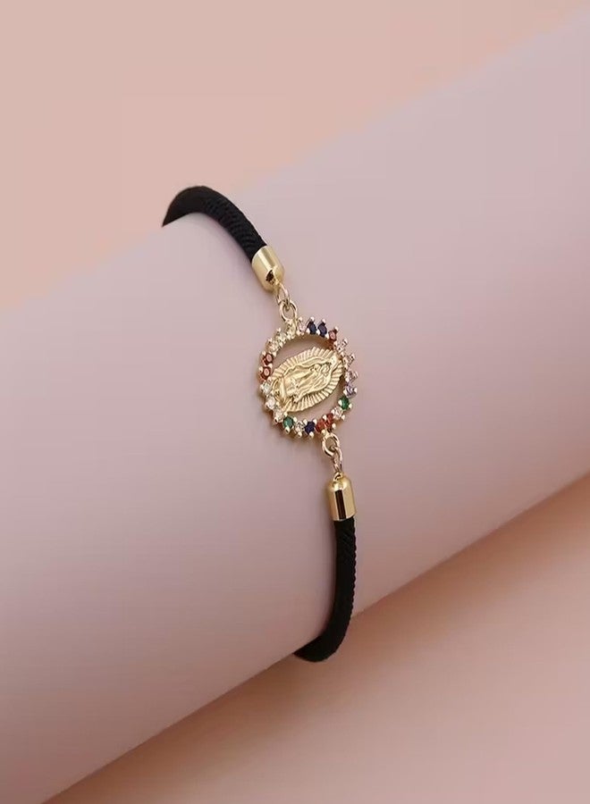 CACALOSS Virgin Mary Rosary Bracelet Our Lady of Guadalupe Rosary Adjustable Braided Bracelet (Black) - Image 5