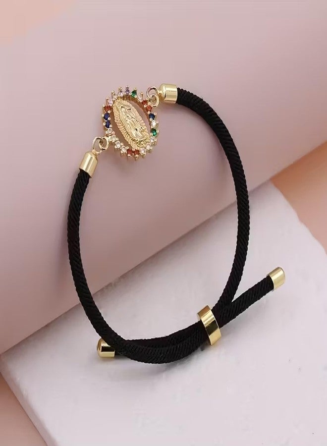 CACALOSS Virgin Mary Rosary Bracelet Our Lady of Guadalupe Rosary Adjustable Braided Bracelet (Black) - Image 2