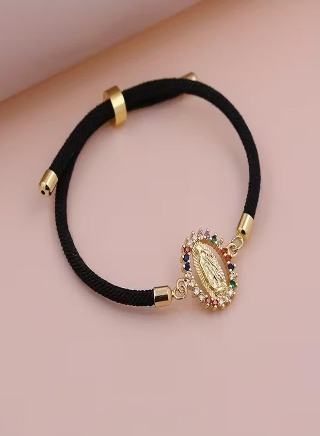 CACALOSS Virgin Mary Rosary Bracelet Our Lady of Guadalupe Rosary Adjustable Braided Bracelet (Black) - Image 4