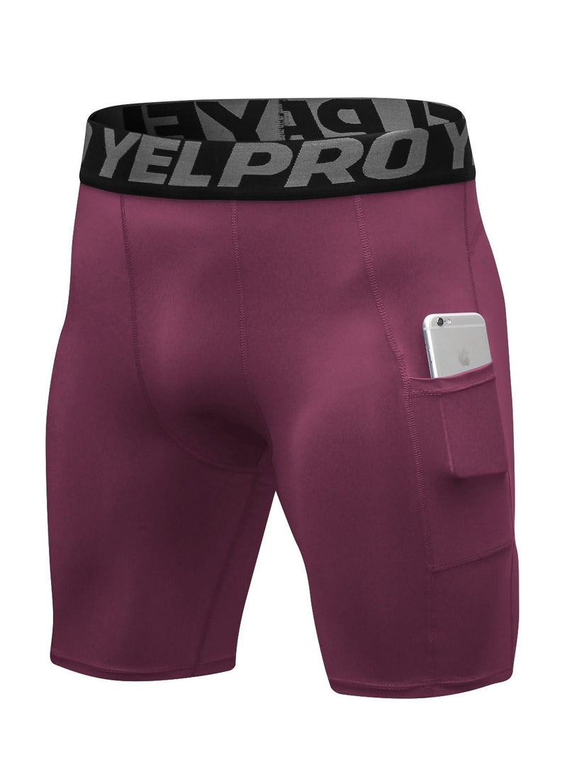 Loquat - Men Quick Dry Breathable Elastic Shorts Burgundy - Image 1