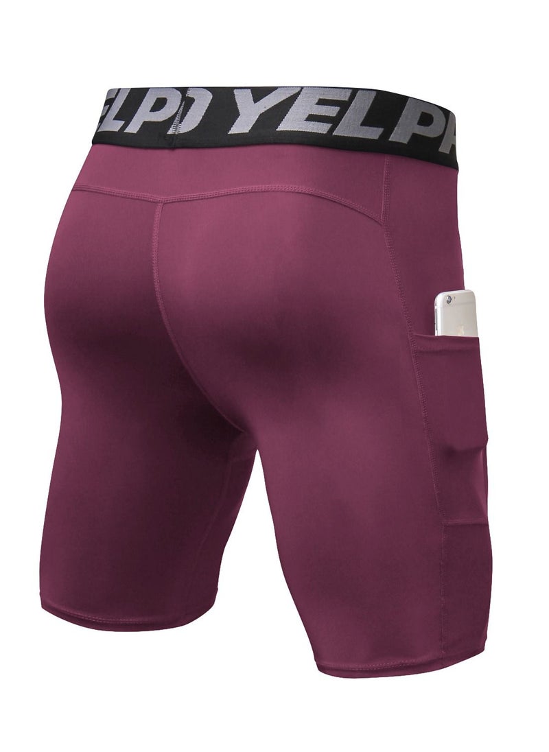 Loquat - Men Quick Dry Breathable Elastic Shorts Burgundy - Image 1