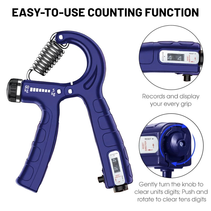Oblivion Gym Fitness Hand Grip Men Adjustable Finger Heavy Exerciser Strength for Muscle Recovery Hand Gripper Trainer strengthener (1 Pc) (purple - Counting Function) - Image 5