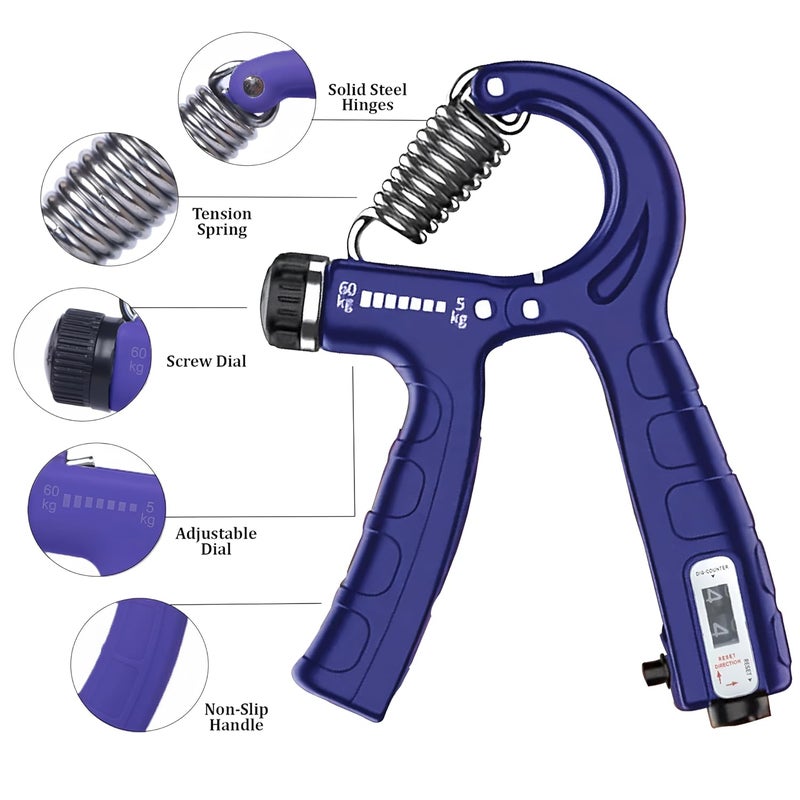 Oblivion Gym Fitness Hand Grip Men Adjustable Finger Heavy Exerciser Strength for Muscle Recovery Hand Gripper Trainer strengthener (1 Pc) (purple - Counting Function) - Image 2