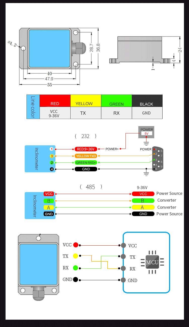 WITMOTION 【SINDT-485 Modbus Accelerometer】High-Accuracy 200Hz MPU6050 3-Axis Acceleration+Gyro+Quaternion+2-Axis Angle(XY 0.05° Accuracy), IP67 Waterproof Tilt Sensor for Constructions Monitoring - Image 3