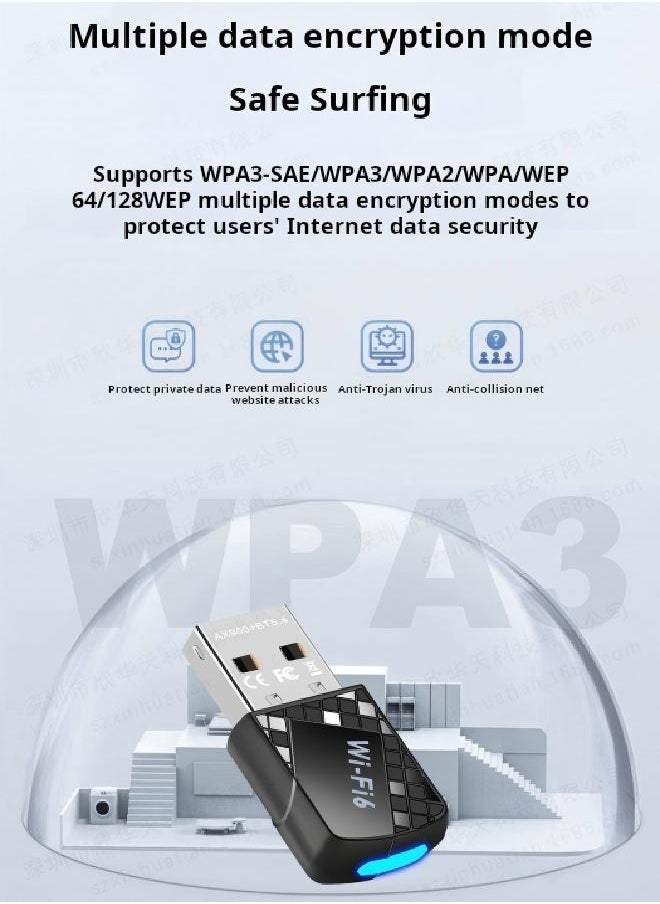 Occuwzz - Ultra-Fast 900Mbps Dual-Band 5G/2.4GHz WiFi 6 & Bluetooth 5.4 Adapter - No Driver Needed, Plug & Play USB for PC/Laptop, Seamless Streaming & Gaming - Image 1