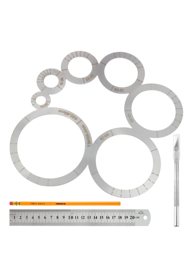 Excefore Circle Ruler, Leather Cutting Tool Set, Round Leather Corner Cutting Ruler, Stainless Steel Ruler, Circle Drawing Tool, for Leather Projects, Complete with Laser Burned Scale Marks - Image 1